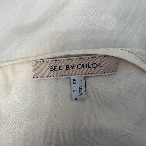 See By Chloe Silk Blend Blouse Scalloped Hem Size 6 Color Block - Picture 6 of 8